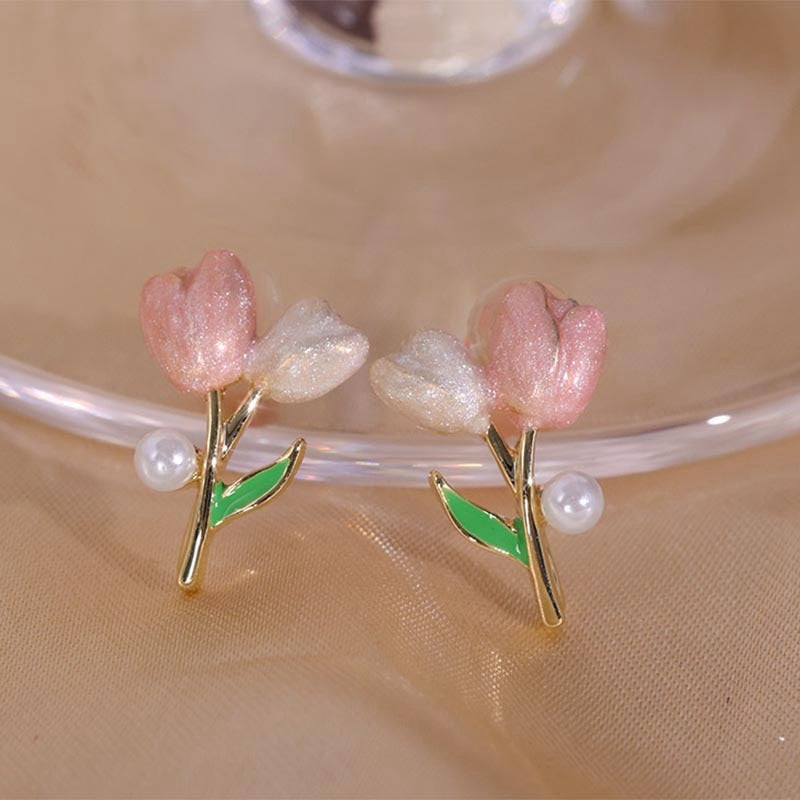 Peris Gems Luxury Pearl Tulip Flower Stud Earrings - Exquisite Zircon Party Earrings SHEIN Amazon Temu