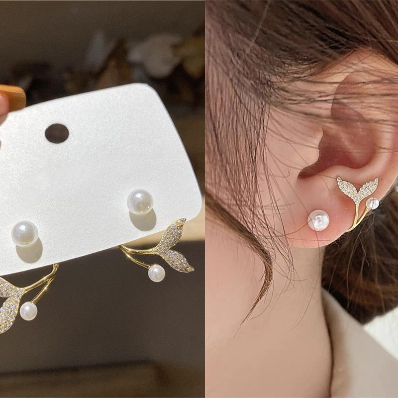 Peris Gems Luxury Pearl Tulip Flower Stud Earrings - Exquisite Zircon Party Earrings SHEIN Amazon Temu