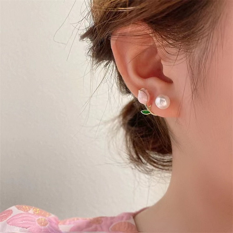 Peris Gems Luxury Pearl Tulip Flower Stud Earrings - Exquisite Zircon Party Earrings SHEIN Amazon Temu
