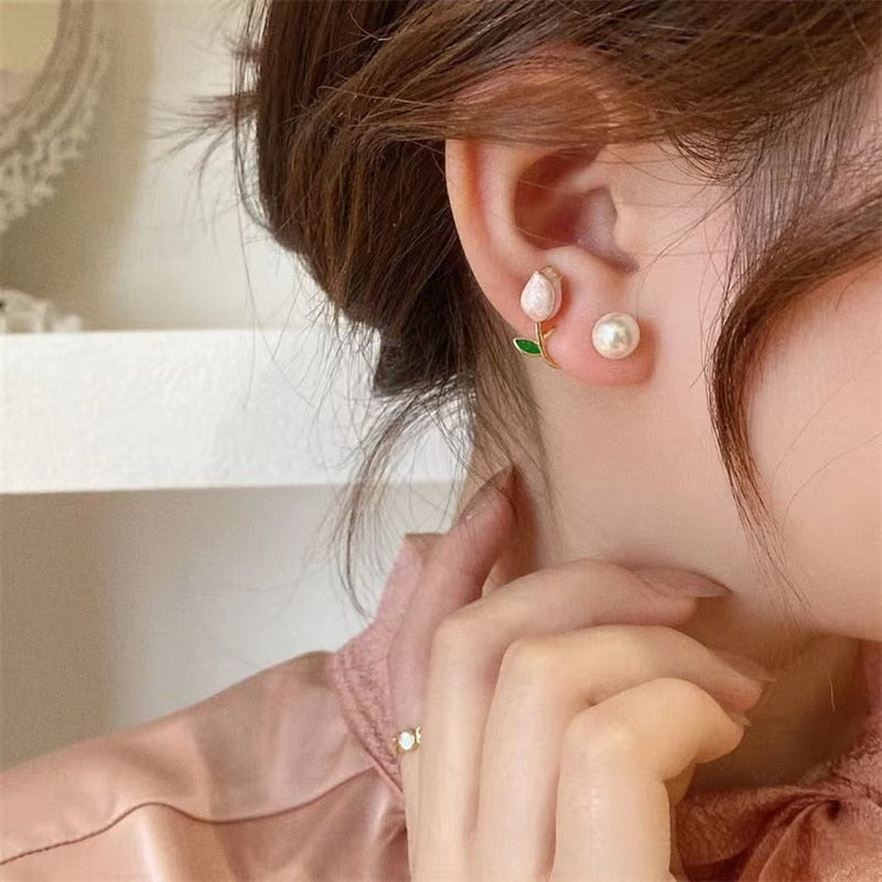 Peris Gems Luxury Pearl Tulip Flower Stud Earrings - Exquisite Zircon Party Earrings SHEIN Amazon Temu