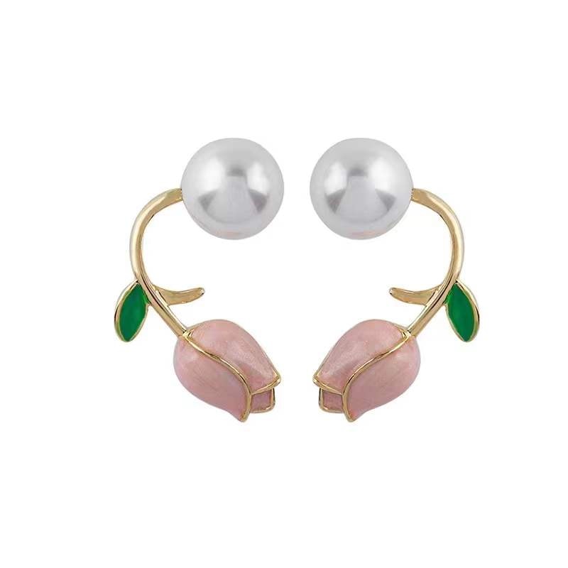 Peris Gems Luxury Pearl Tulip Flower Stud Earrings - Exquisite Zircon Party Earrings SHEIN Amazon Temu