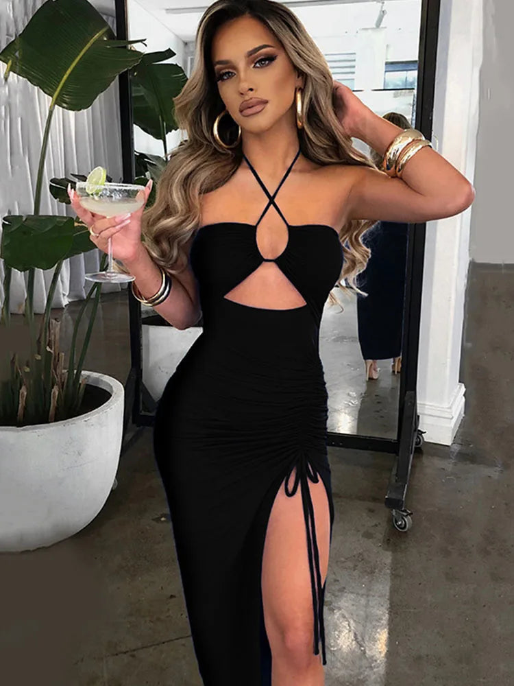 Peris Gems M / black Sleeveless Sexy Female Midi Backless Dresses Slim Night Club Party Women&