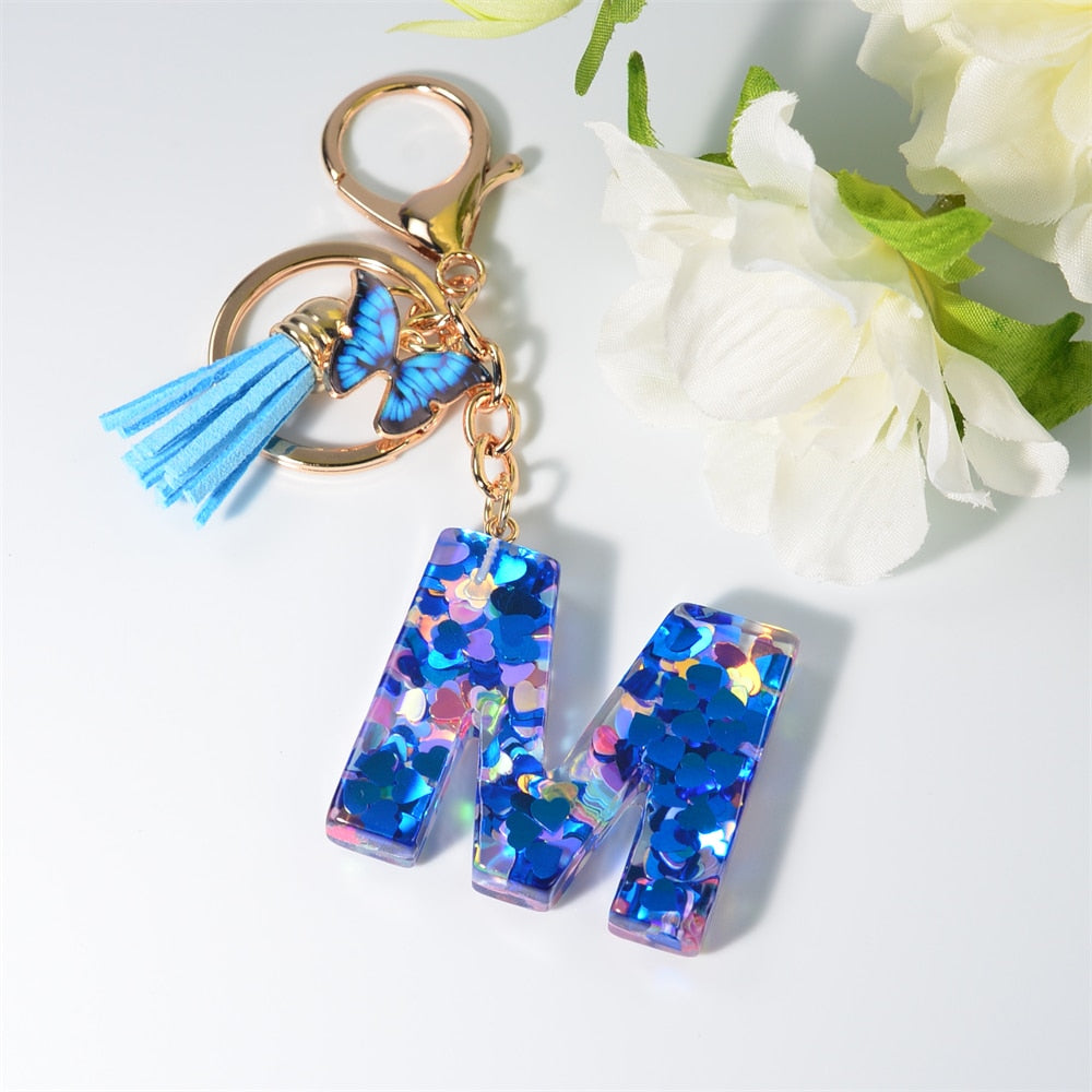 Peris Gems M / Blue Blue Acrylic Letter and Butterfly Keychain | Initial Keychains Blue Acrylic Letter and Butterfly Keychain Initial Keychains SHEIN Amazon Temu