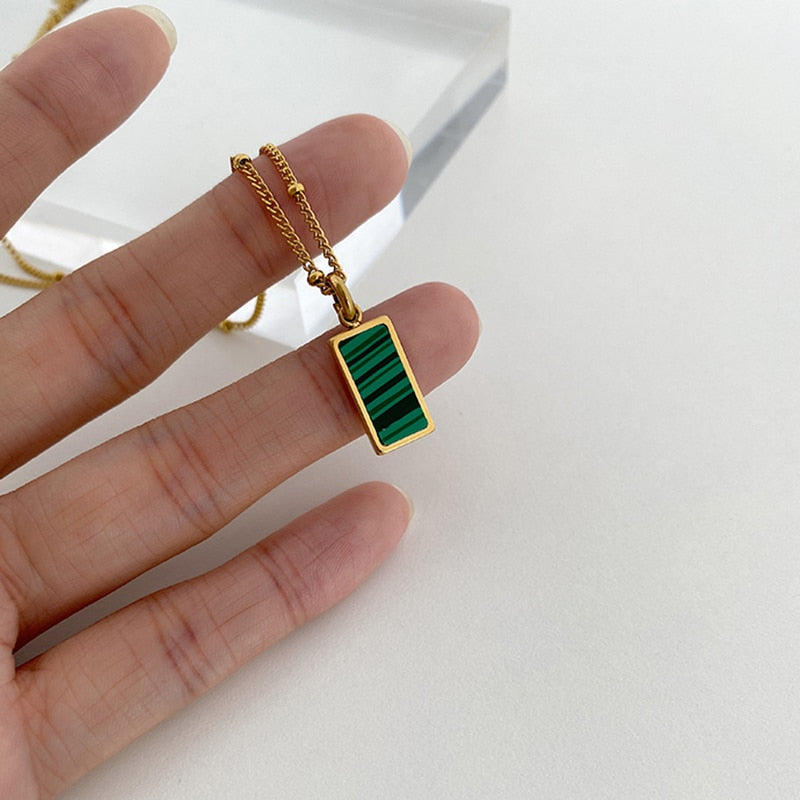 Peris Gems Malachite 1pcs Rectangle Malachite Necklaces for Women | Gold Shell Pendant Necklaces for Women SHEIN Amazon Temu