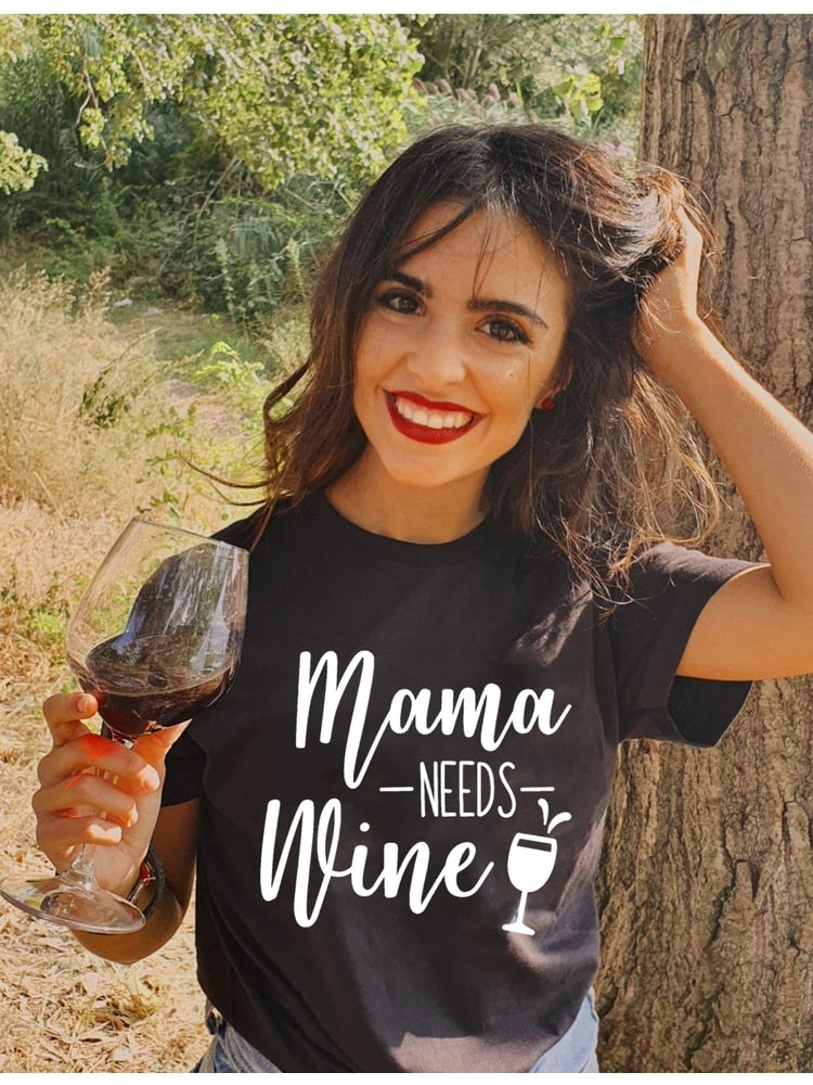 Peris Gems Mama Needs Wine Letter Print T Shirt for Women | Short Sleeve Wine Lover Tee Mama Needs Wine Letter Print T Shirt for Women | Wine Lover SHEIN Amazon Temu