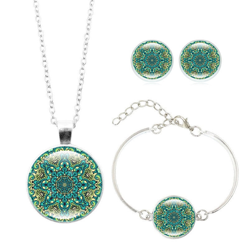 Peris Gems Mandala Flower Jewelry Sets for Women | Evil Eye Necklace Bracelet Earrings Set Mandala Flower Jewelry Sets for Women | Evil Eye Necklace SHEIN Amazon Temu