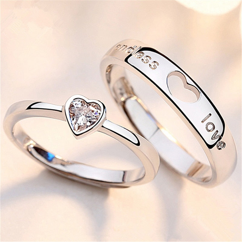 Peris Gems Matching Heart Couple Rings Set | Forever Endless Love Wedding Jewelry SHEIN Amazon Temu