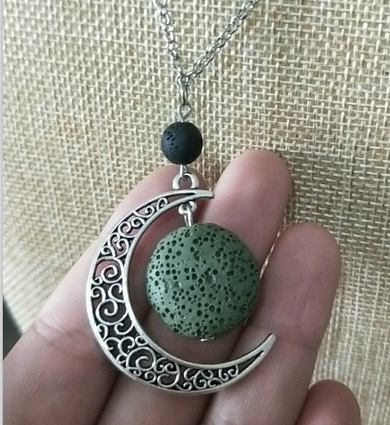 Peris Gems matted green Lava Stone Moon Necklace Unisex | Silver Crescent Moon SHEIN Amazon Temu