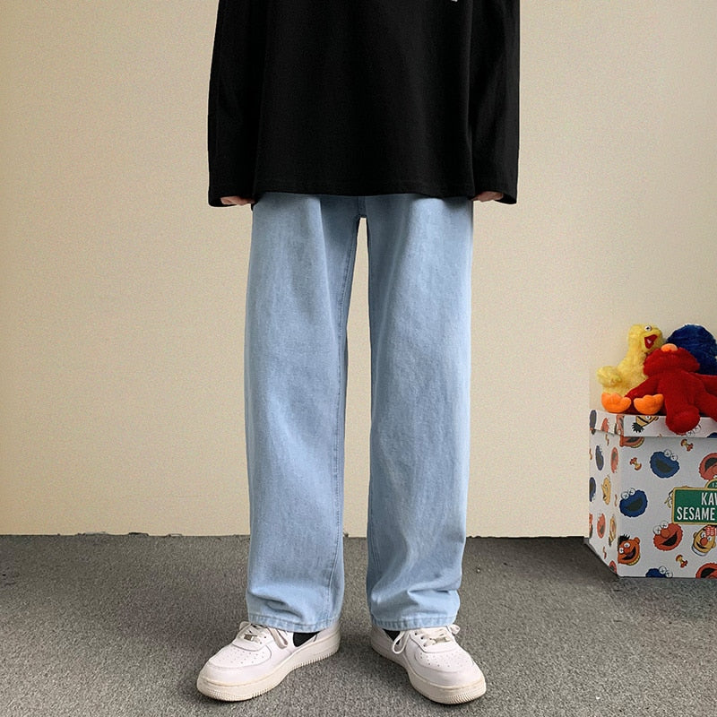 Peris Gems Men Streetwear Baggy Jeans - Men Leg Jeans Black Light Blue SHEIN Amazon Temu