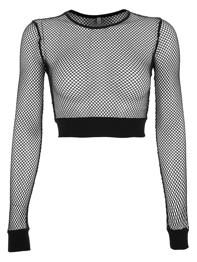Peris Gems Mesh Crop Top for Women | Hollow See Through Long Sleeve Rave Party Shirt for Women SHEIN Amazon Temu