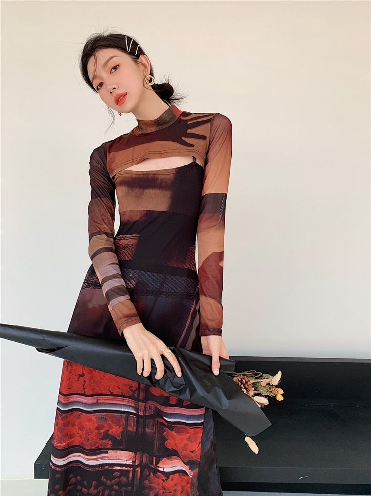 Peris Gems Mesh Turtleneck 2pc Long Sleeve Runway Dress SHEIN Amazon Temu