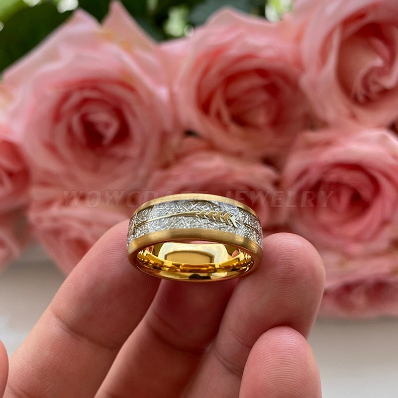Peris Gems Meteorite Band Layered Gold Ring Unisex | Inlay Arrow Tungsten Ring Meteorite Band Layered Gold Ring Unisex | Inlay Arrow SHEIN Amazon Temu