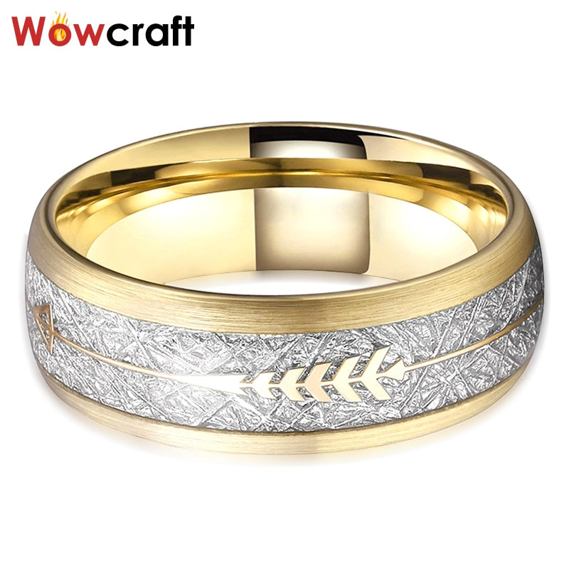 Peris Gems Meteorite Band Layered Gold Ring Unisex | Inlay Arrow Tungsten Ring Meteorite Band Layered Gold Ring Unisex | Inlay Arrow SHEIN Amazon Temu