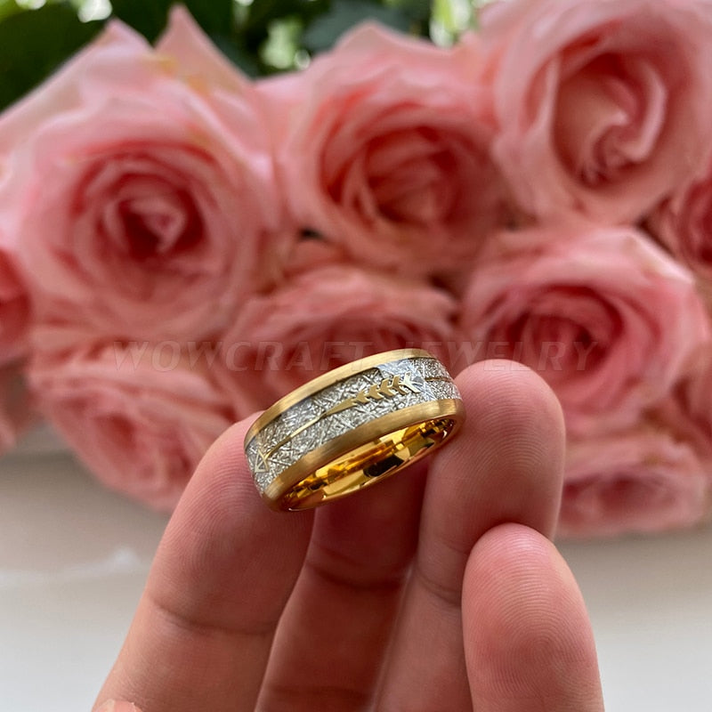 Peris Gems Meteorite Band Layered Gold Ring Unisex | Inlay Arrow Tungsten Ring Meteorite Band Layered Gold Ring Unisex | Inlay Arrow SHEIN Amazon Temu