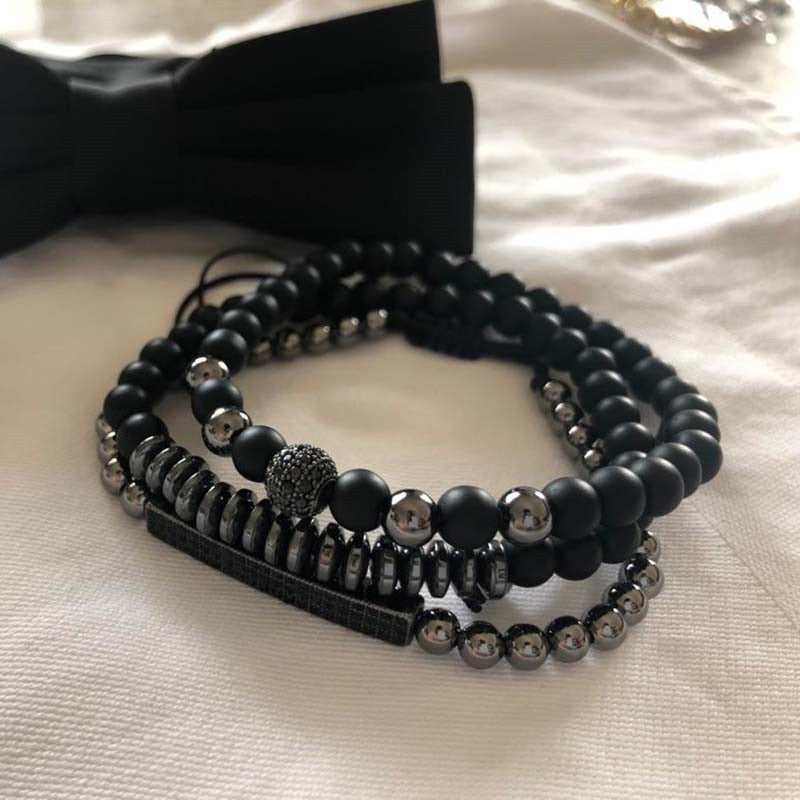 Peris Gems Micro Pave CZ 8mm Disco Ball Bracelet Unisex | 3pc Black Bracelet Charm Set SHEIN Amazon Temu