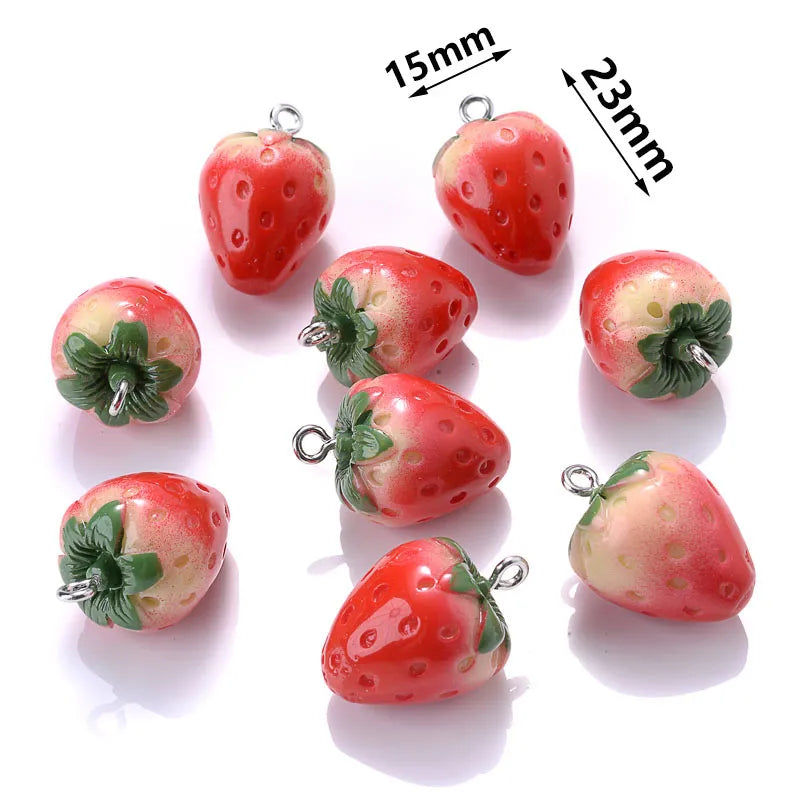 Peris Gems Milk Straberry Small 10Pcs Cute Red Acrylic Strawberry Apple Orange Mango Fruit Resin Pendants Charms for Jewelry Making Earrings Necklace Accessory SHEIN Amazon Temu