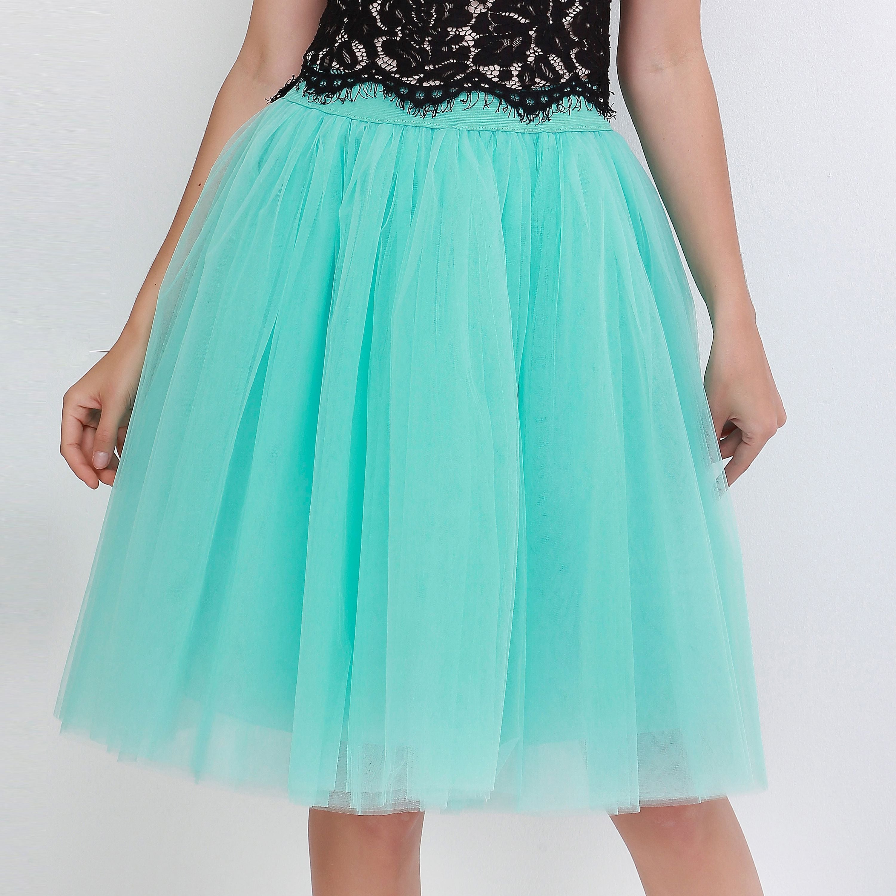 Peris Gems mint green / One Size Pleated 5-Layer Tulle Skirt for Women | Fairy Midi Skirts SHEIN Amazon Temu