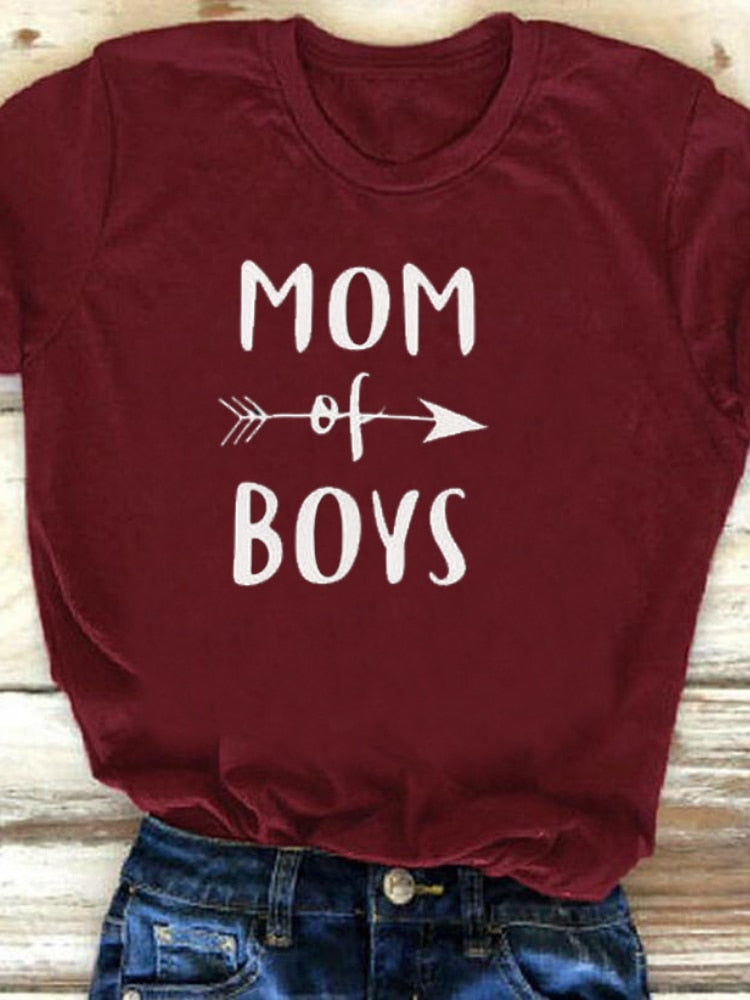 Peris Gems Mom of Boys Letter Print T-Shirt for Women | Short Sleeve O Neck Loose T-Shirt Mom of Boys Letter Print T-Shirt for Women | Short Sleeve SHEIN Amazon Temu