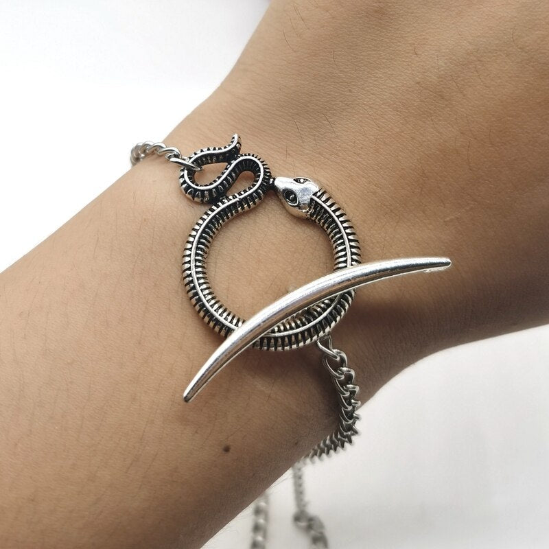 Peris Gems Moon and Snake Bracelet Unisex | Silver Burnished Pagan Half Moon Moon and Snake Bracelet Unisex | Silver Burnished Half Moon SHEIN Amazon Temu