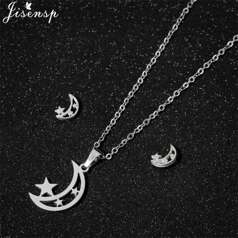 Peris Gems Moon and Star Stainless Steel Pendent Necklaces | Crescent Moon Earrings and Necklace Set SHEIN Amazon Temu