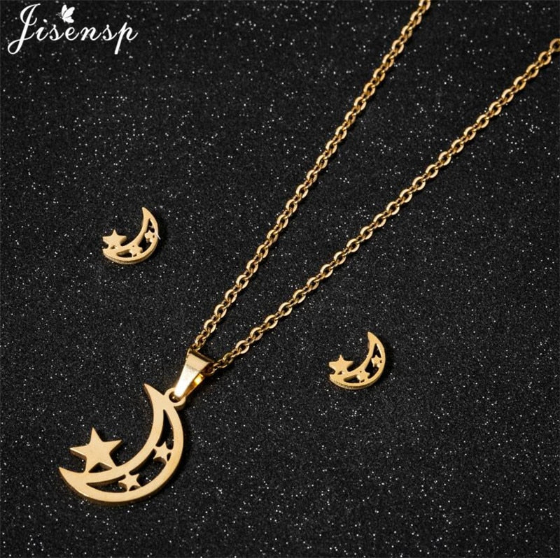 Peris Gems Moon and Star Stainless Steel Pendent Necklaces | Crescent Moon Earrings and Necklace Set SHEIN Amazon Temu