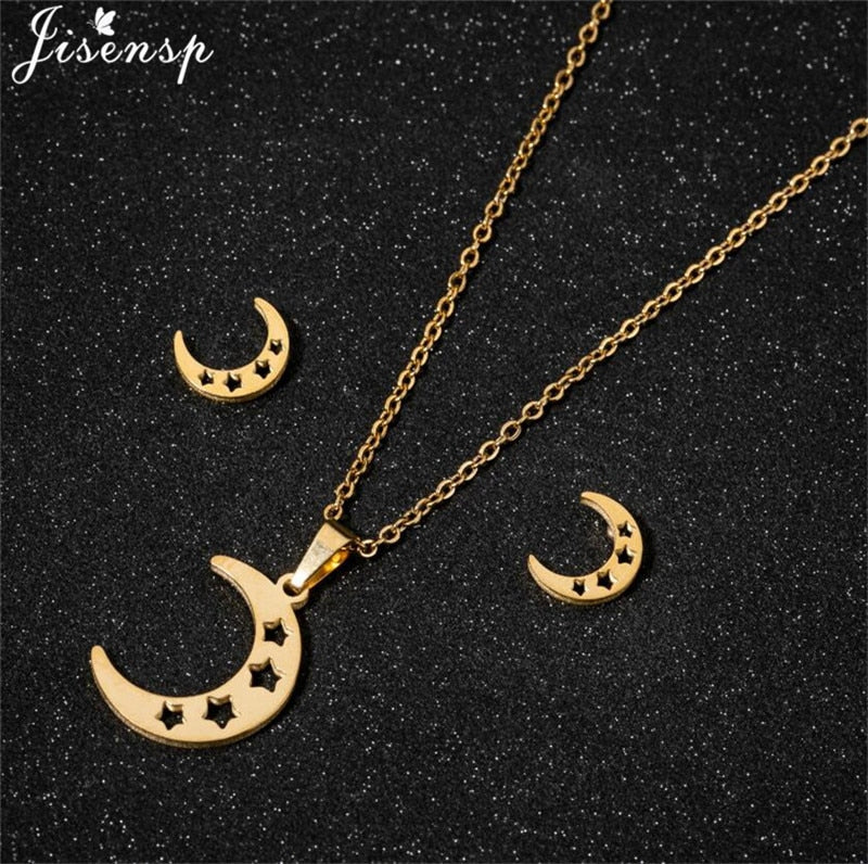 Peris Gems Moon and Star Stainless Steel Pendent Necklaces | Crescent Moon Earrings and Necklace Set SHEIN Amazon Temu