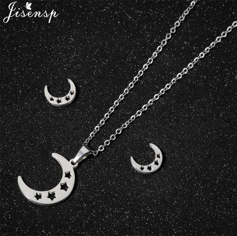 Peris Gems Moon and Star Stainless Steel Pendent Necklaces | Crescent Moon Earrings and Necklace Set SHEIN Amazon Temu