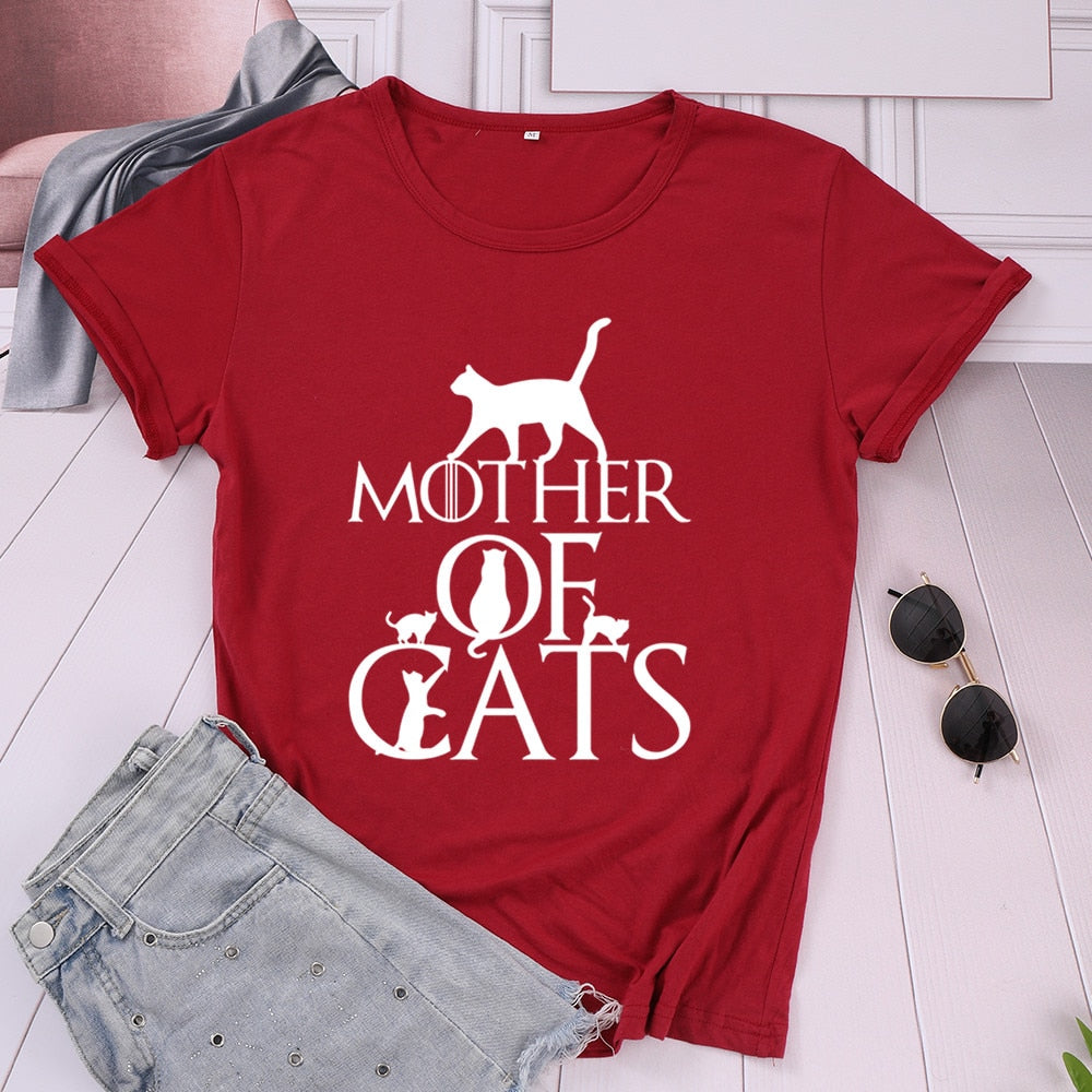 Peris Gems Mother of Cats T-Shirts for Women | Cotton Cat Mom O-Neck Tees Mother of Cats T-Shirts for Women Cotton Cat Mom O-Neck Tees SHEIN Amazon Temu