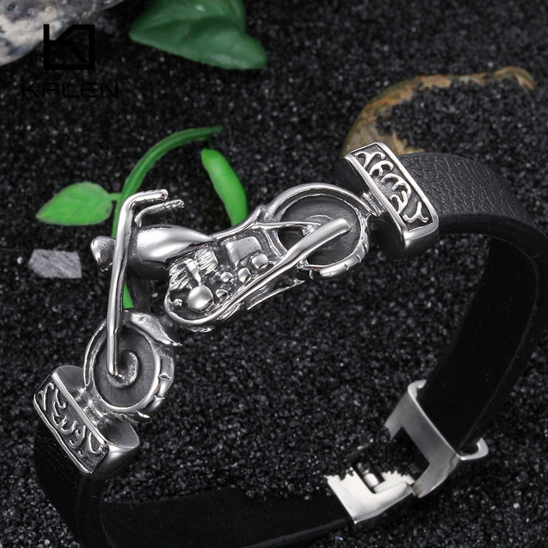 Peris Gems Motorcycle Charm Bracelets Unisex | Silver Pendant Leather Bracelet Motorcycle Charm Bracelets Unisex | Silver Leather Bracelet SHEIN Amazon Temu