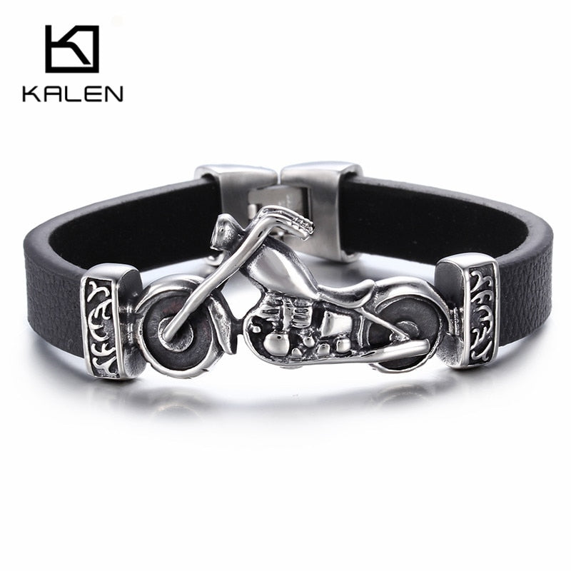 Peris Gems Motorcycle Charm Bracelets Unisex | Silver Pendant Leather Bracelet Motorcycle Charm Bracelets Unisex | Silver Leather Bracelet SHEIN Amazon Temu