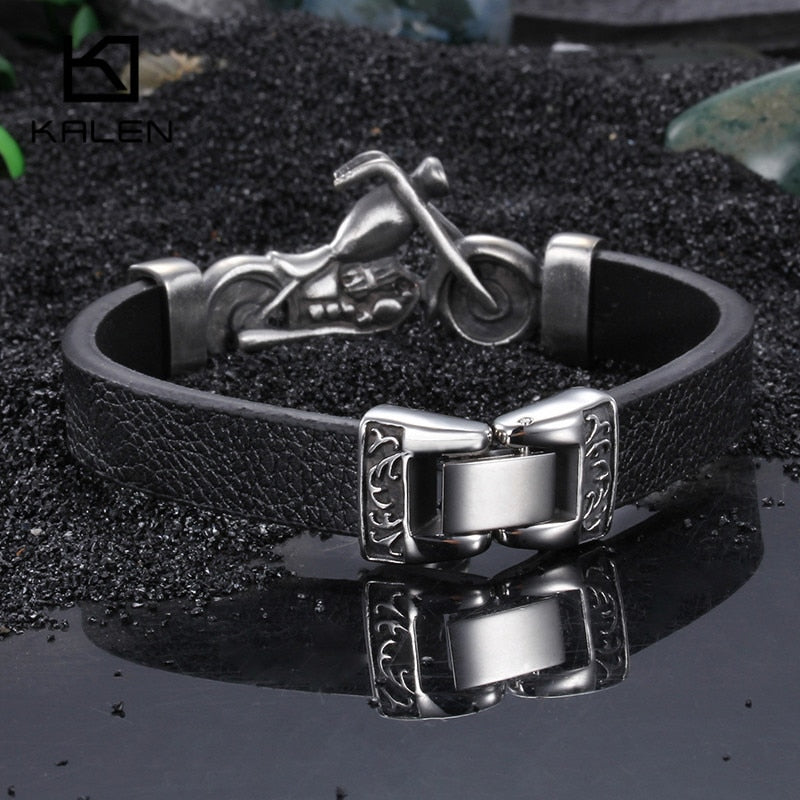 Peris Gems Motorcycle Charm Bracelets Unisex | Silver Pendant Leather Bracelet Motorcycle Charm Bracelets Unisex | Silver Leather Bracelet SHEIN Amazon Temu