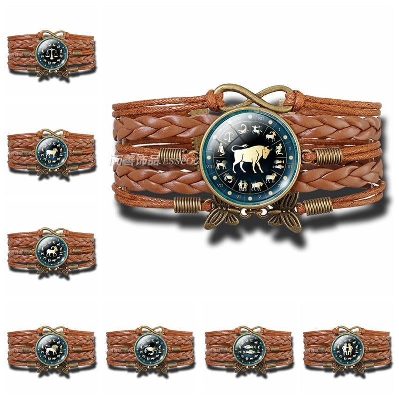 Peris Gems Multilayered Leather 12 Constellation Zodiac Glass Dome Bracelets Unisex Multilayered Leather 12 Constellation Zodiac Glass Bracelets SHEIN Amazon Temu