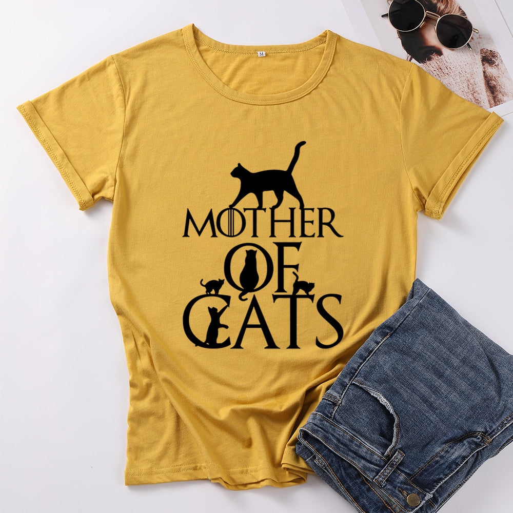 Peris Gems mustard / S Mother of Cats T-Shirts for Women | Cotton Cat Mom O-Neck Tees Mother of Cats T-Shirts for Women Cotton Cat Mom O-Neck Tees SHEIN Amazon Temu
