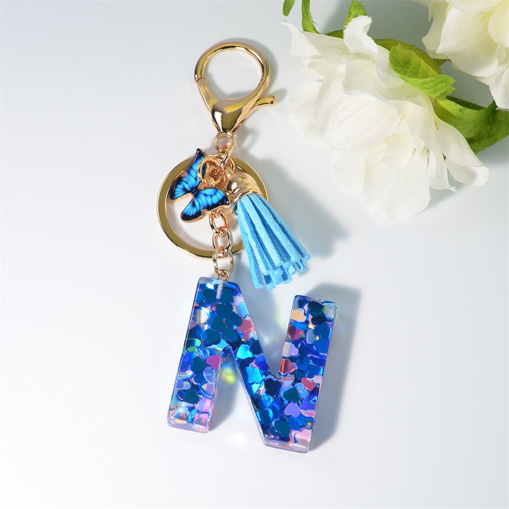 Peris Gems N / Blue Blue Acrylic Letter and Butterfly Keychain | Initial Keychains Blue Acrylic Letter and Butterfly Keychain Initial Keychains SHEIN Amazon Temu