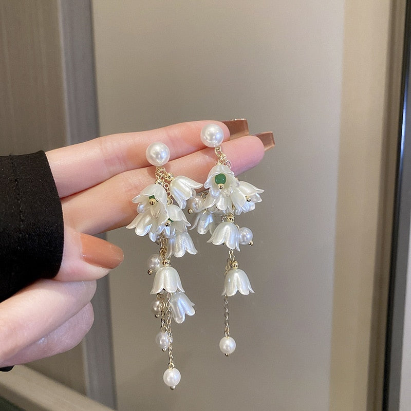 Peris Gems N white 3 Big Cloth Flower and Pearl Dangle Tassel Earrings for Women SHEIN Amazon Temu