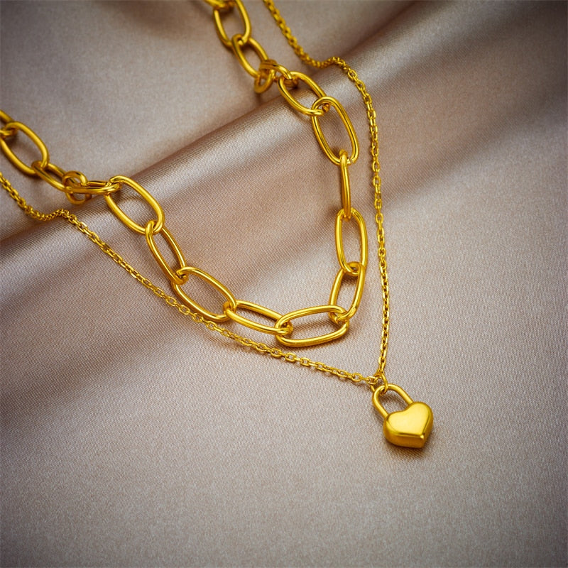 Peris Gems N1094 Layered Stainless Heart Padlock Necklaces for Women SHEIN Amazon Temu