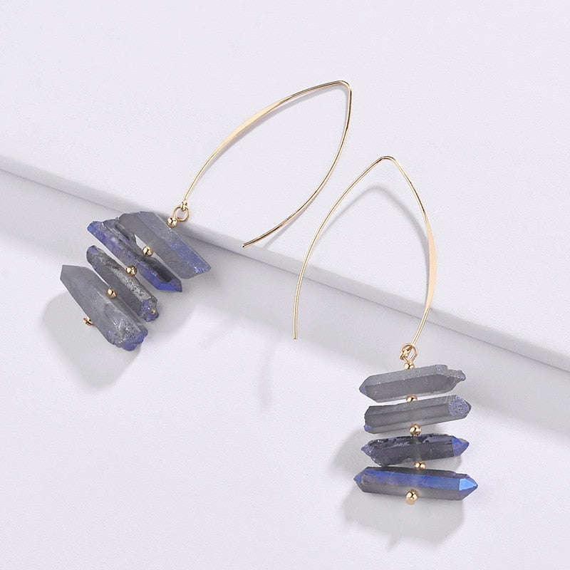 Peris Gems Natural Quartz Dangle Earrings for Women | Big Hook Stacked Earrings Natural Quartz Dangle Earrings for Women | Stacked Earrings SHEIN Amazon Temu