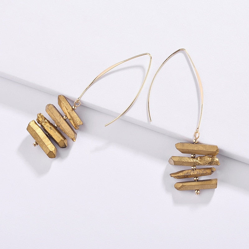 Peris Gems Natural Quartz Dangle Earrings for Women | Big Hook Stacked Earrings Natural Quartz Dangle Earrings for Women | Stacked Earrings SHEIN Amazon Temu