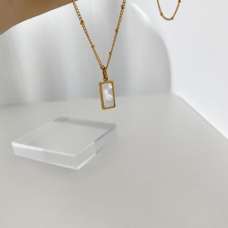 Peris Gems Natural Shell 1pcs Rectangle Malachite Necklaces for Women | Gold Shell Pendant Necklaces for Women SHEIN Amazon Temu