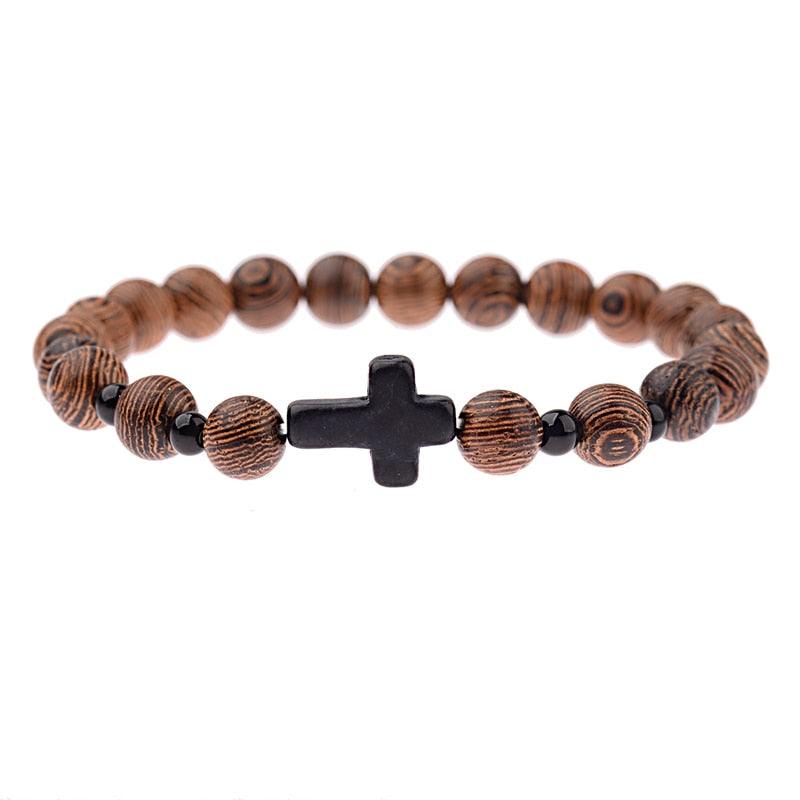 Peris Gems Natural Wood Cross Beads Bracelet Unisex | Wooden Prayer Beads Bracelet SHEIN Amazon Temu