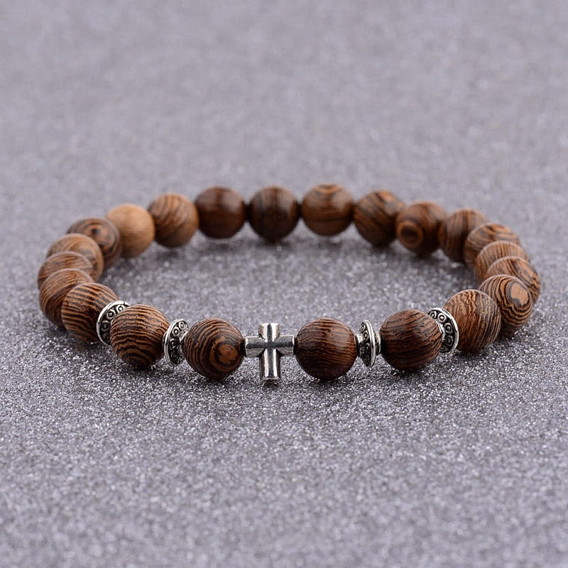 Peris Gems Natural Wood Cross Beads Bracelet Unisex | Wooden Prayer Beads Bracelet SHEIN Amazon Temu