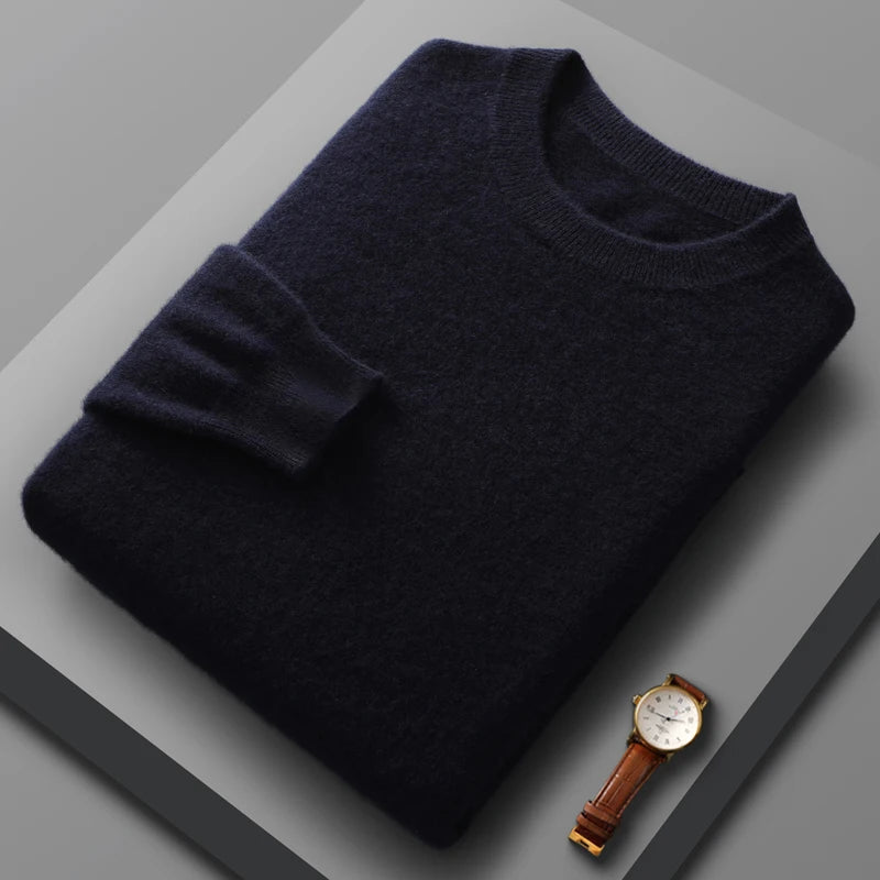 Peris Gems Navy Blue / S 100% Pure Merino Wool Cashmere Sweater for Men: Fashionable Round Neck Top 100% Pure Merino Wool Cashmere Sweater for Men: Round Neck SHEIN Amazon Temu