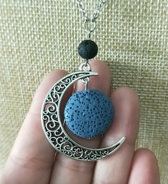 Peris Gems navy Lava Stone Moon Necklace Unisex | Silver Crescent Moon SHEIN Amazon Temu