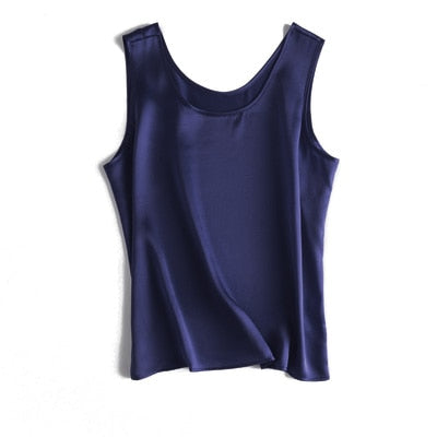 Peris Gems Navy / S Sleeveless Satin Tank Top Shirt for Women | Cozy Silk Chic Vest Sleeveless Satin Tank Top Shirt for Women | Silk Chic Vest SHEIN Amazon Temu