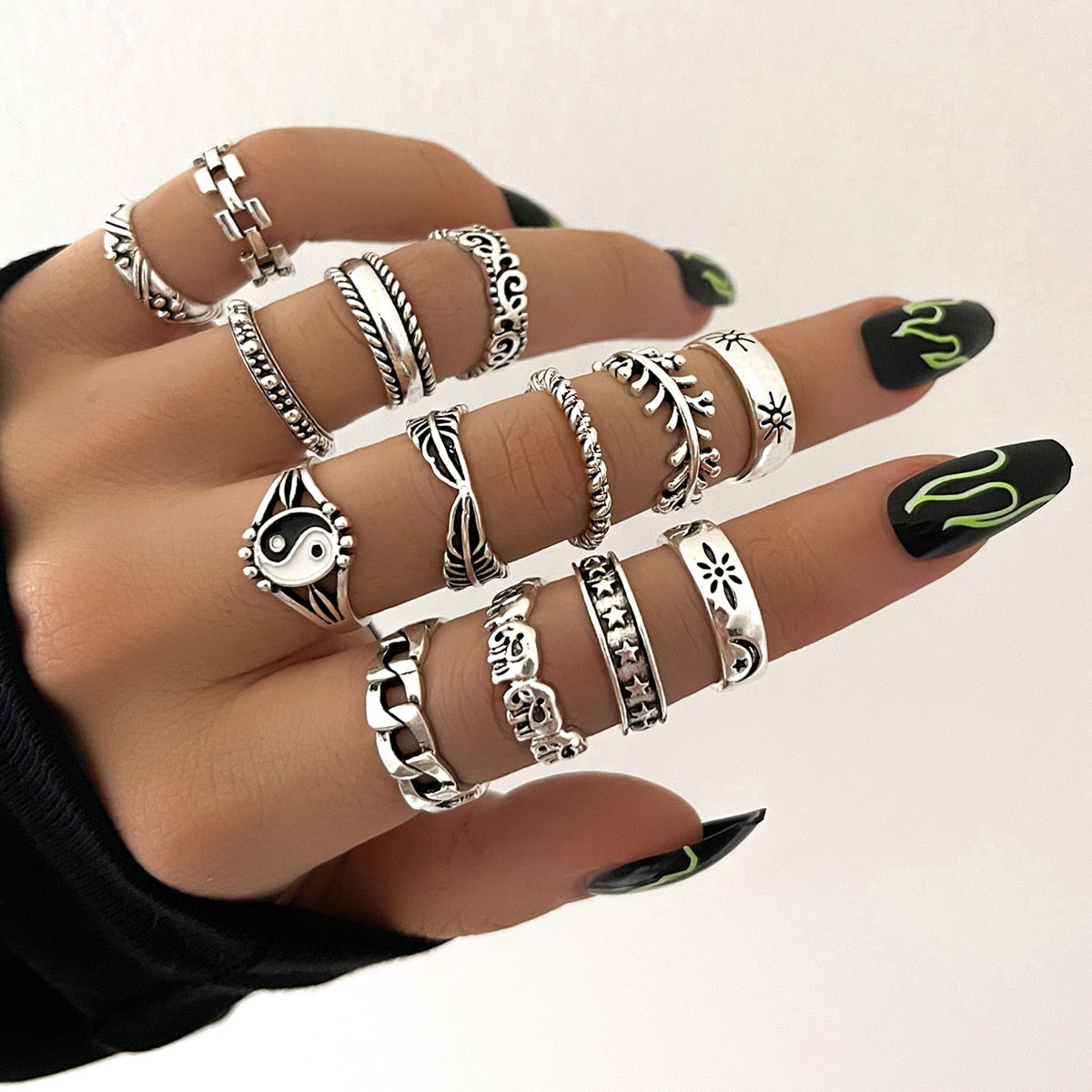 Peris Gems Neo Gothic 14pc Silver Adjustable Rings Set for Women SHEIN Amazon Temu