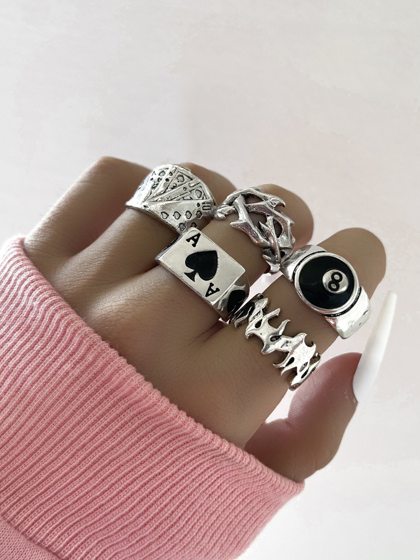 Peris Gems Neo Gothic 14pc Silver Adjustable Rings Set for Women SHEIN Amazon Temu
