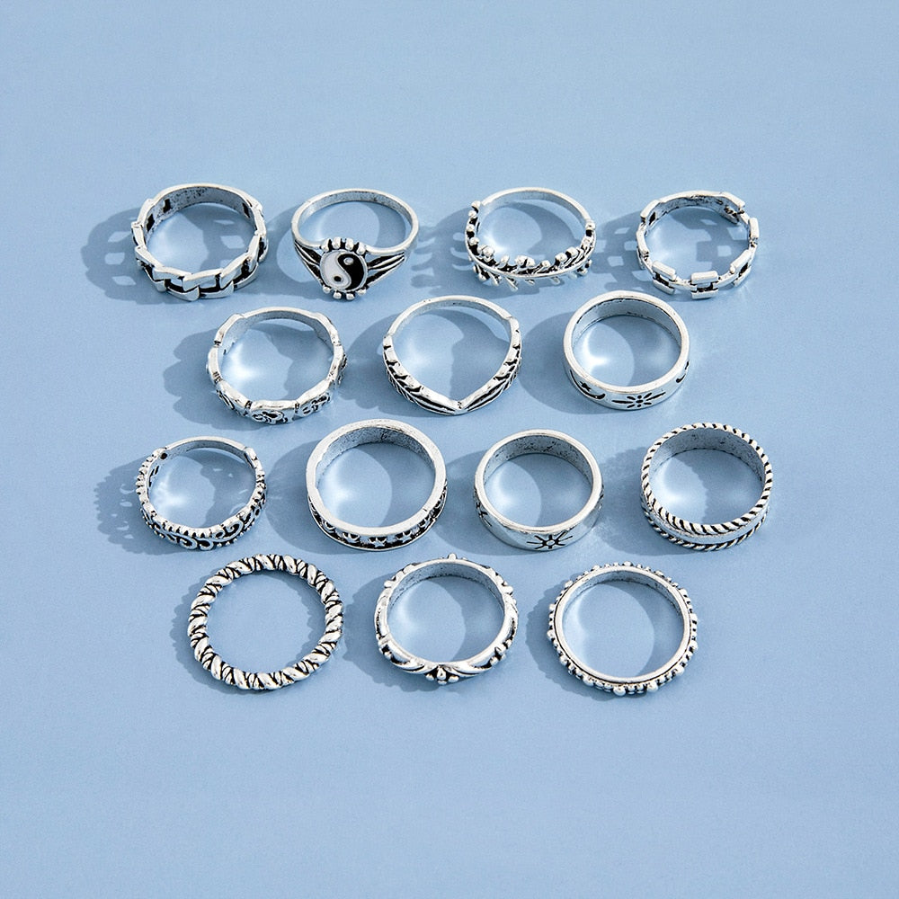 Peris Gems Neo Gothic 14pc Silver Adjustable Rings Set for Women SHEIN Amazon Temu