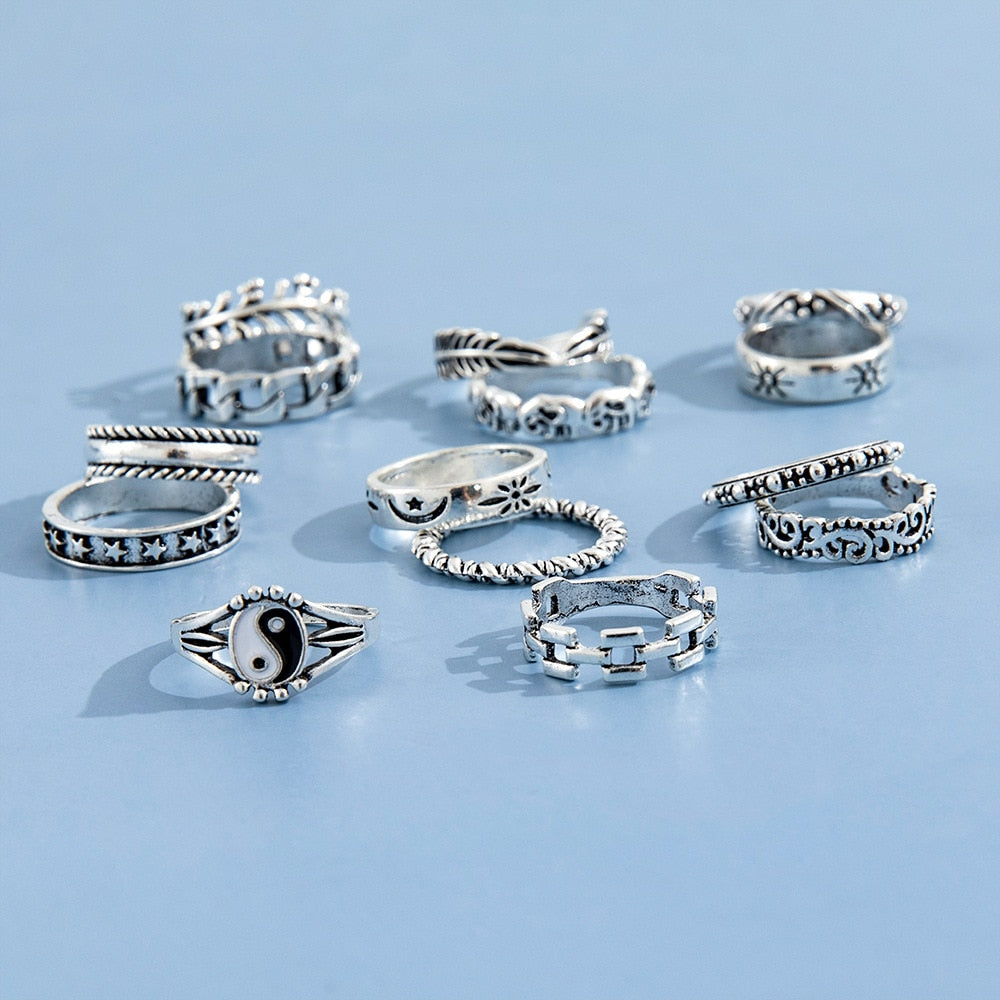 Peris Gems Neo Gothic 14pc Silver Adjustable Rings Set for Women SHEIN Amazon Temu