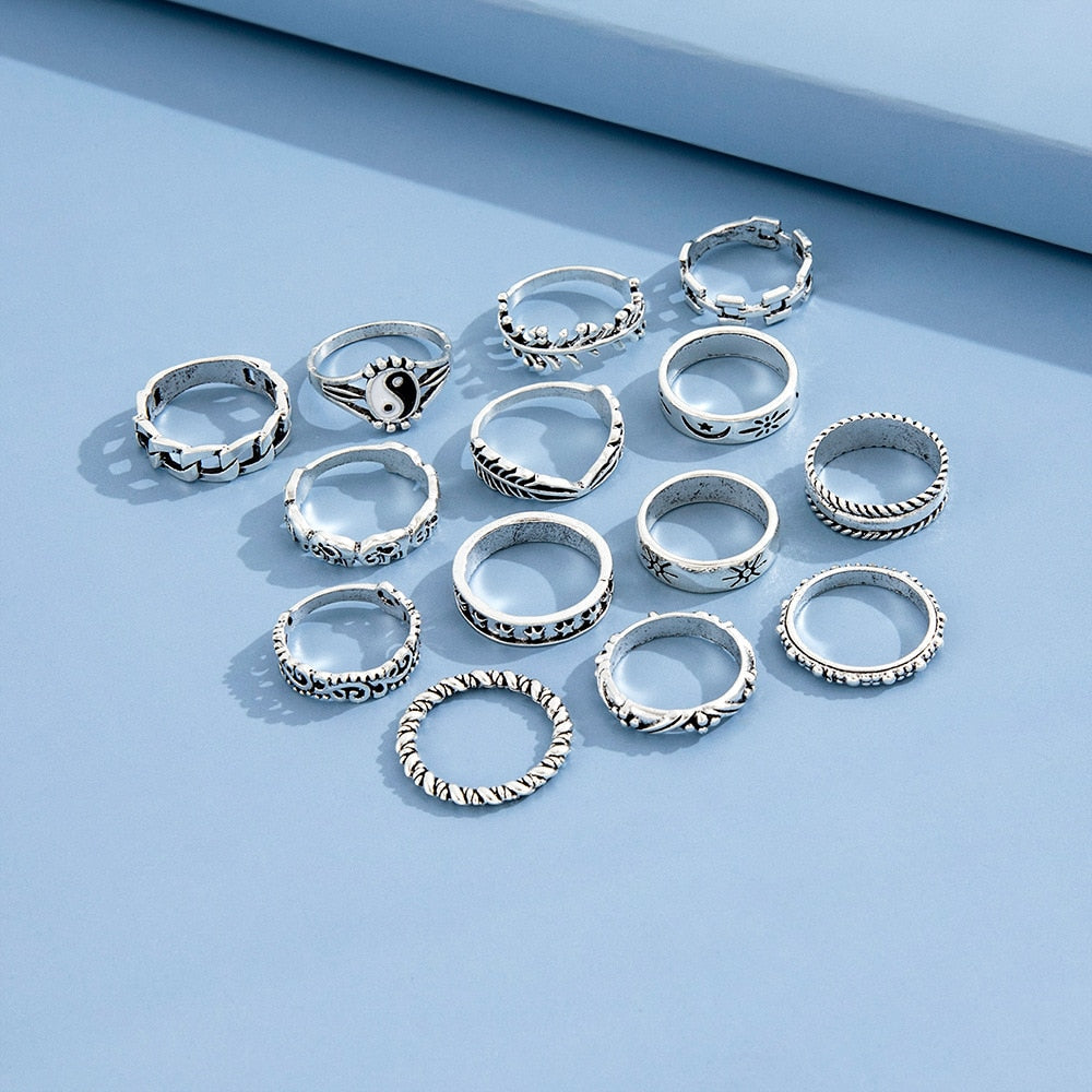 Peris Gems Neo Gothic 14pc Silver Adjustable Rings Set for Women SHEIN Amazon Temu