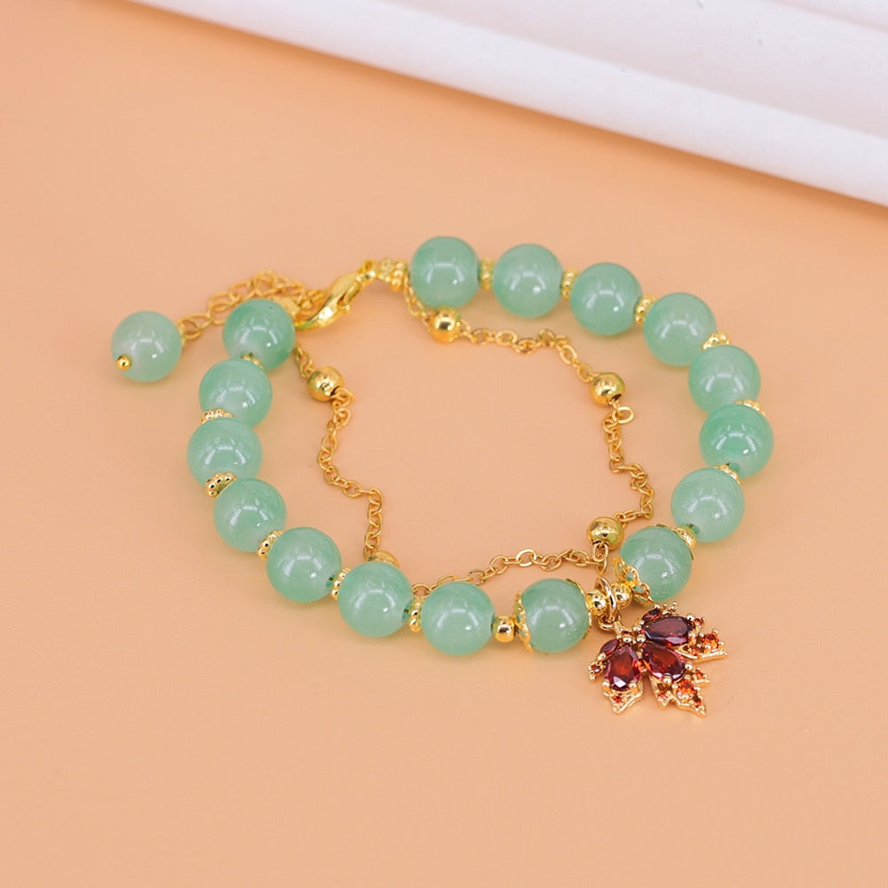Peris Gems Nephrite Jade Bracelets with Gold Leaves | Double Layered Bracelets SHEIN Amazon Temu
